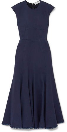 Crowther Frayed Crepe Midi Dress - Navy