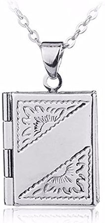 Silver Book Locket Charm Pendant Necklace