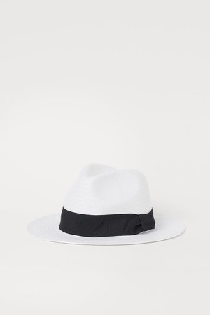 Straw Hat with Grosgrain Band - White