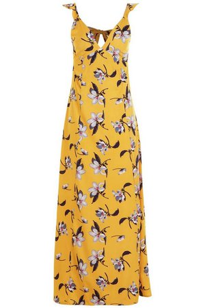 Petite Floral Tie Back Woven Maxi Dress | Boohoo yellow