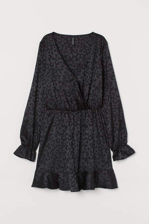 Jacquard-weave Satin Dress - Black