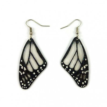 Transparent and black Monarch butterfly wings earrings with glitters - Savousépate