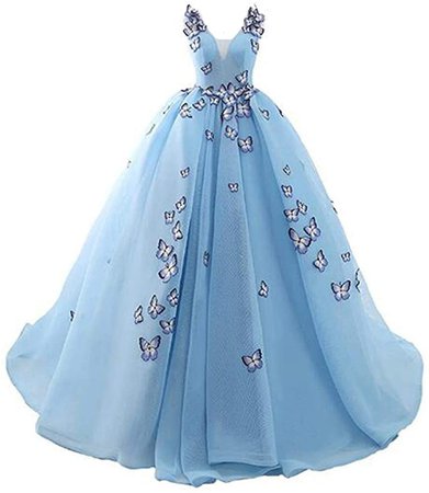 FWVR Women's 3D Butterfly Quinceanera Dresses Blue 2020 Long Prom Evening Gowns Off Shoulder at Amazon Women’s Clothing store