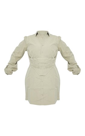 Plus Khaki Corset Detail Puff Sleeve Shift Dress | PrettyLittleThing USA