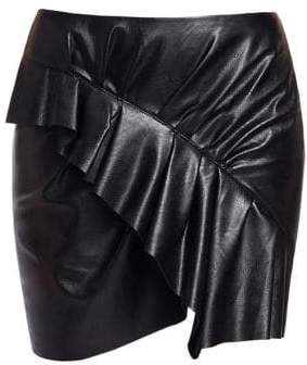 Women's Zeist Ruffle Faux-Leather Mini Skirt - Black - Size 36 (4)
