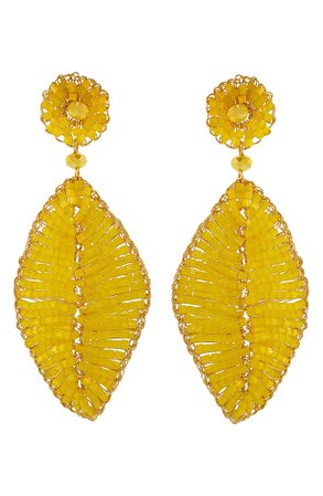 Lavish by Tricia Milaneze Beaded Yellow Leaf Drop Earrings