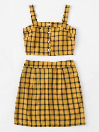 Single Breasted Checked Cami With Skirt