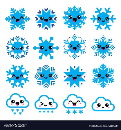 Kawaii snowflakes clouds with snow - christmas Vector Image