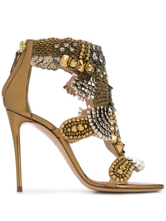 Casadei Bead Embroidered Sandals 1L624P1001C0667 Gold | Farfetch