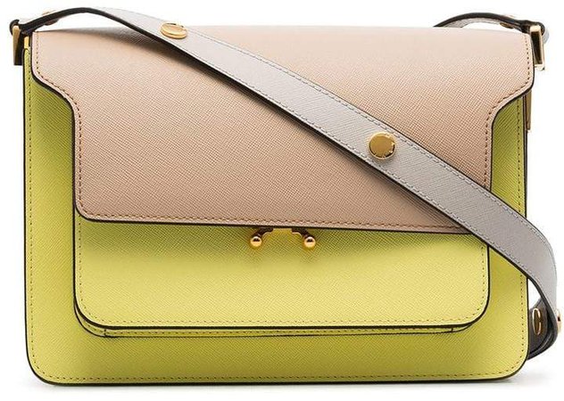 yellow and beige trunk bicolour medium leather shoulder bag