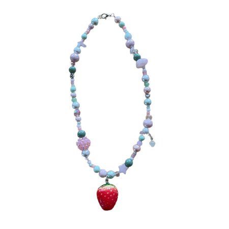 strawberry matcha beaded necklace