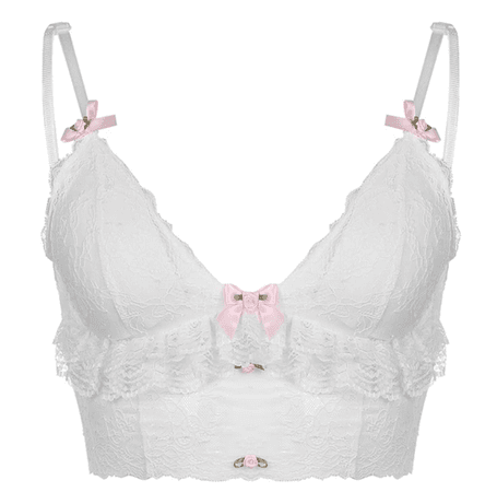 Dainty White Pink Bow Crop Top Lingerie