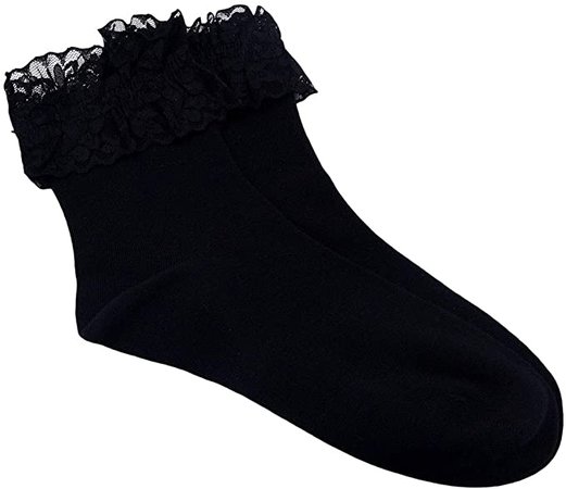 SEMOHOLLI Women Socks, Lace Ruffle Frilly Comfortable No-Show Cotton Socks Princess Socks Lace Socks (3 Pairs-black) at Amazon Women’s Clothing store