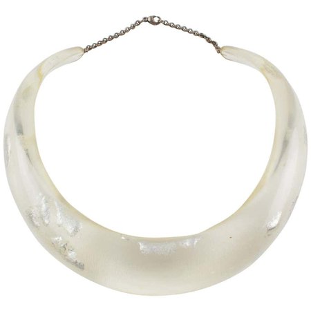 Italian Artisan Studio Resin Bib Collar Necklace Silver Flakes Inclusions For Sale at 1stdibs