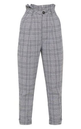 Grey Check Paperbag Trouser | Trousers | PrettyLittleThing