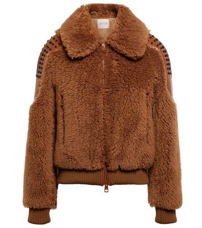 TOD'S Leather-trimmed faux fur bomber jacket
