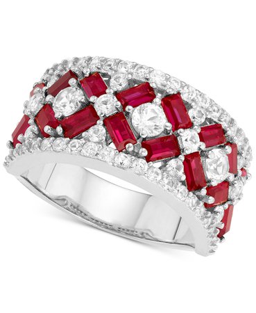 Macy's Cubic Zirconia Simulated Ruby Cluster Sterling Silver Statement Ring