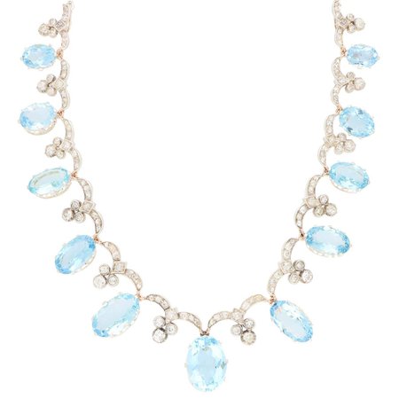 Early Art Deco Aquamarine and Diamond Convertible Necklace For Sale at 1stDibs