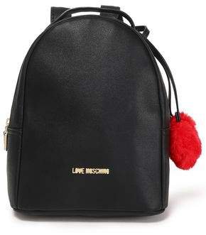 Pompom-embellished Faux Leather Backpack