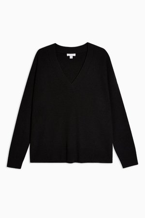Knitted Black V Neck Jumper With Wool | Topshop