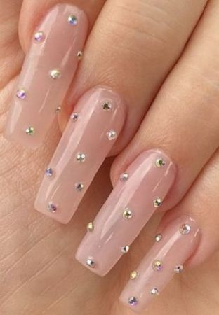 nude nails with rhinestones