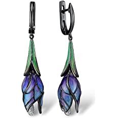 Amazon.com: Santuzza Tulip Earrings 925 Sterling Silver Enamel Floral Drop Earrings Purple Flower Dangle Earrings for Women (Latch Back): Clothing, Shoes & Jewelry