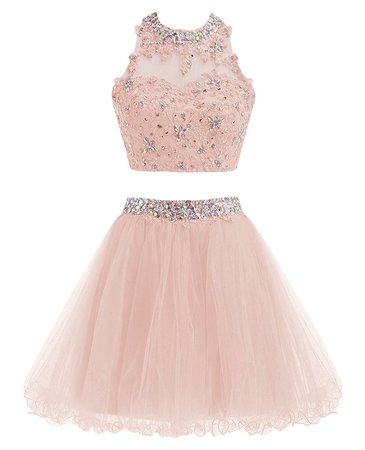 Pink Two Piece Tulle Homecoming Dresses, Beaded And Lace Short Party Dresses, Prom Dress 2019 on Luulla