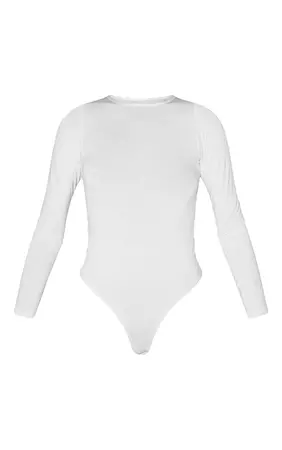 Tall White  Basic Crew Neck Long Sleeve Bodysuit | PrettyLittleThing USA