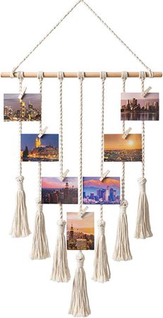 Amazon.com - Mkono Hanging Photo Display Macrame Wall Hanging Pictures Organizer Boho Home Decor, with 25 Wood Clips -