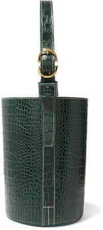 Trademark - Small Croc-effect Leather Bucket Bag - Dark green