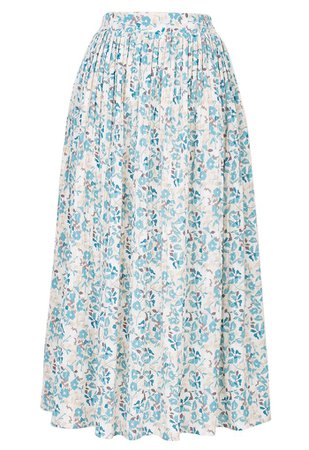 Summer Posy Pleated Midi Skirt in Teal - Retro, Indie and Unique Fashion