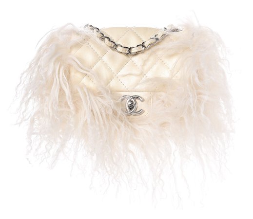 Chanel Lambskin Quilted Goat Fur Mini Tibet Square Flap White