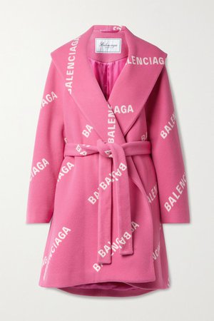 Oversized Belted Printed Wool, Cashmere And Silk-blend Coat - Bubblegum