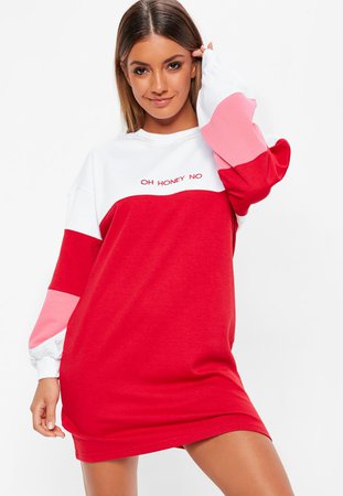 Red Contrast Oh Honey No Slogan Sweater Dress | Missguided