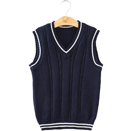 Amazon.com: Men Women Knitted Cotton V-Neck Vest JK Uniform Pullover Sleeveless Sweater School Cardigan: Clothing