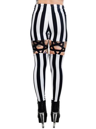 Women's "Stripe Pentagram" Garter Leggings by Rat Baby (Black/White) | Inked Shop