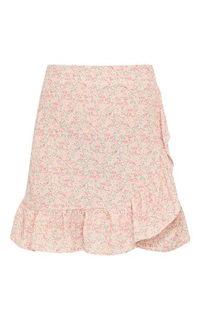 Pink Vintage Floral Frill Hem Wrap Mini Skirt | PrettyLittleThing USA