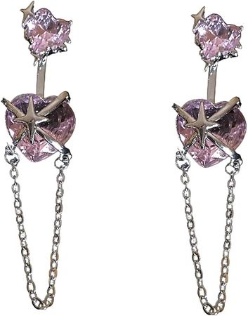 purple pink silver crystal y2k earrings