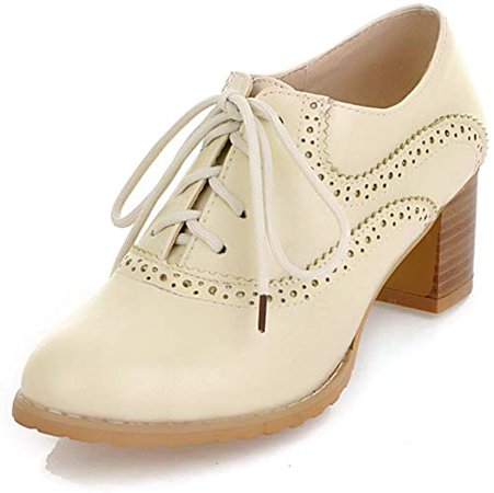 Amazon.com | Vimisaoi Women's Vintage Oxfords Brogues Wingtip Chunky Block Heel Shoes, Lace-up Perforated Stacked Pumps Dress Saddle Shoes Gift | Pumps