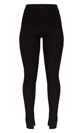 Black Stretch Woven Split Hem Skinny Trousers | PrettyLittleThing USA