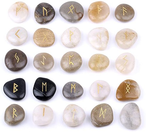 Amazon.com: TGS Gems Rune Stones Set with Engraved Elder Futhark Alphabet and Velvet Pouch: Home & Kitchen