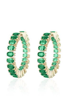 18k Yellow Gold Faceted Oval Emerald Hoop By Goshwara