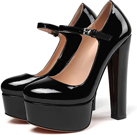 *clipped by @luci-her* Round Toe Platform Pumps Block Chunky High Heel Pumps Mary Jane Closed Toe