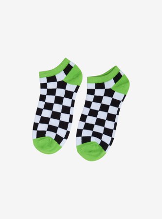 *clipped by @luci-her* Checkered & Neon Green No-Show Socks