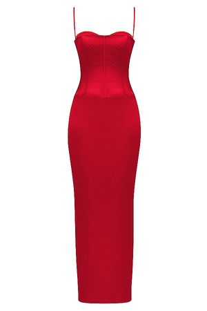 Clothing : Maxi Dresses : 'Shani' Red Satin Corset Maxi Dress