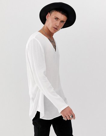 ASOS DESIGN regular fit overhead shirt in crinkle viscose in white | ASOS