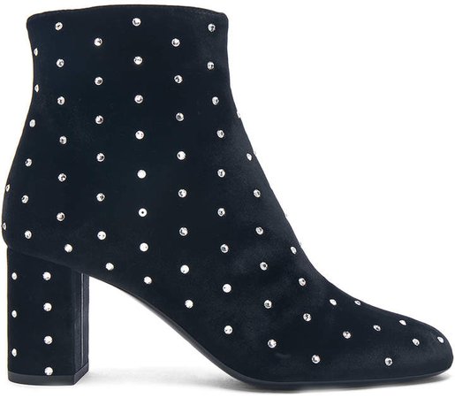 Crystal Embellished Velvet Loulou Pin Boots in Black | FWRD
