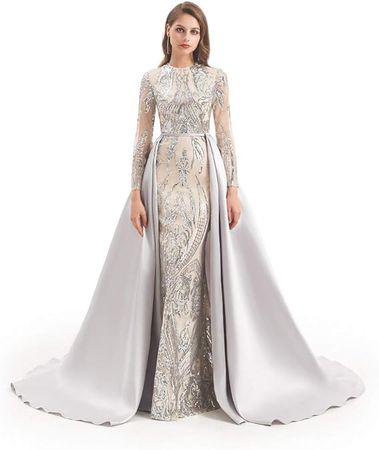 NGBUY Elegant Sequin Prom Gown Detachable Train Formal Evening Dress for Women at Amazon Women’s Clothing store