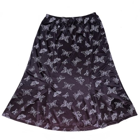 90s Vintage Black Satin Blue Butterflies Butterfly Midi Skirt | Nothing On TV