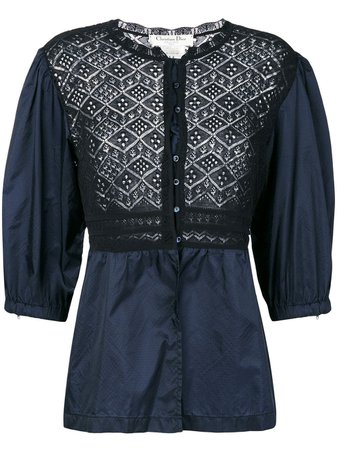 Blue Christian Dior Pre-Owned Lace Insert Blouse | Farfetch.com